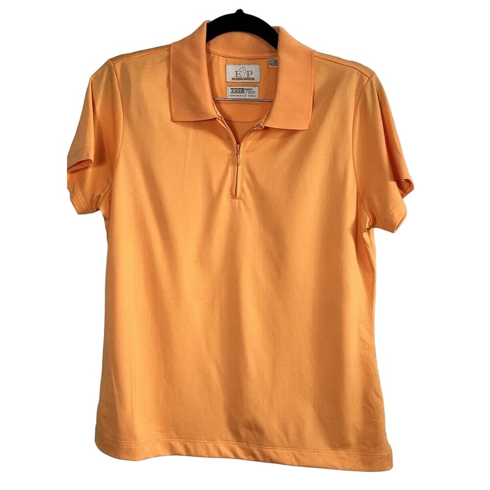 EP Pro Tour Tech Performance Fabric Women’s Orange Golf Polo Knit Top Zip Medium